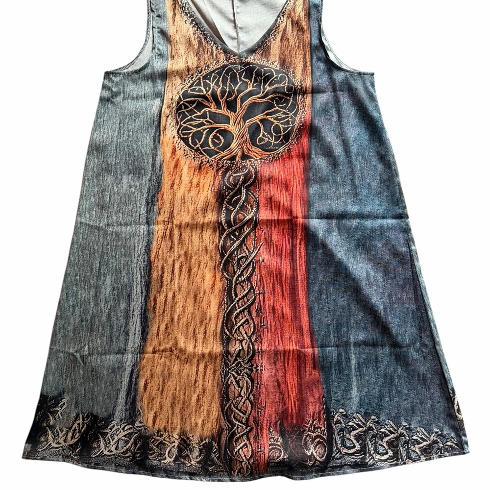 Multicolor Sleeveless Dress with Tree of Life Design